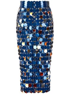 Button closure. Embellished with sequin discs. All over embellishment placement may vary. Model is wearing a size36 Maxi Sequin Skirt, Pencil Midi Skirt, Sequin Midi Skirt, Blue Amber, Midi Skirt Pencil, Chain Mail, Paco Rabanne, Moda Operandi, Electric Blue