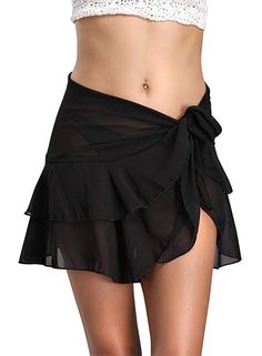 PRICES MAY VARY. [Material]: The swimsuit cover up ruffle wrap skirt is made of chiffon and high quality guaranteed; It's very soft, comfortable, lightweight and semi-sheer, feels amazing on your skin [Size]: 63"*16"(L*W), Drawstring closure; This Swimsuit Cover up is long enough to adjust and fit you most, Perfect Fit for US S and US M; Beach sarong wrap skirt is wide enough to cover your bottom [Feature]: Ruffle Skirt, semi-sheer swimsuit cover up helps to create a sexy charming body [Occasion Chiffon Beach Cover Up, Chiffon Cover Up, Swimsuit Wrap, Short Pollera, Metallic Pleated Skirt, Wrap Swimsuit, Mini Wrap, Beachwear Skirt, Coverup Skirt