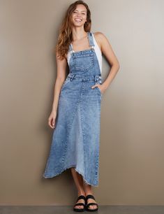 Women's Fashion Brand Light Wash Denim Overall Dress Denim Blue Dress With Frayed Hem, Relaxed Fit Denim Dress With Frayed Hem, Stretch Denim Blue Denim Dress, Stretch Denim Dress In Denim Blue, Medium Wash Denim Dress With Frayed Hem, Dark Wash Full-length Denim Jumpsuit, Washed Blue Denim Dress With Frayed Hem, Distressed Medium Wash Denim Dress, Mid-rise Medium Wash Denim Jumpsuit