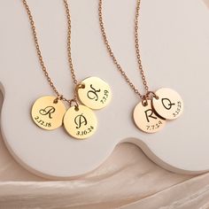 The Initial Necklace is perfect Include engraving a meaningful date. Simply stylish and comfortable. Great for layering. Coin necklace is available in silver, gold, and rose gold. And you can choose 1 coin, 2 coins and 3 coins. Customize it with something significant to make anyone who receives it smile. It is a wonderful and unique gift idea to shower the important people in your life with a cute, dainty, and creative gift. This custom disc necklace also makes a perfect gift for family, mothers Disc Necklace, Custom Initials, Engraved Necklace, Initial Letter, Coin Necklace, Initial Letters, Initial Charm, Minimalist Necklace, Personalized Necklace