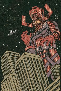 an image of a man in space with buildings