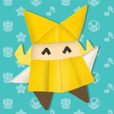 an origami character with horns and eyes