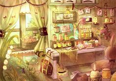 an illustration of a room filled with lots of stuff