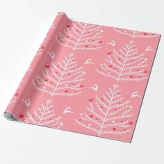 pink and white christmas tree wrapping paper