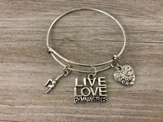 Gymnastics Live Love Bangle Bracelet Love Bangle, Girls Bracelet, Sports Jewelry, Wire Bangles, Bangle Bracelets With Charms, Love Charms, Gift For Girls, Charm Bangle