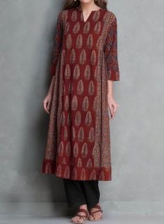 Bagh Print, Kameez Designs, Long Kurti Designs, Long Kurti, Kurta Neck Design