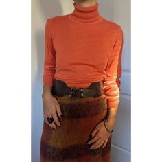 Vintage orange pullover turtleneck sweater. Size M. Mint condition.  Perfect for fall // layering. Orange Turtleneck Outfit, Vintage Turtleneck Winter Tops, Vintage Turtle Neck Sweater, Vintage Fitted Turtleneck Sweater, Vintage Wool Turtleneck Sweater, Orange Turtleneck, Ceramic Ice Cream Cone, Orange Pullover, Orange Turtleneck Sweater