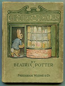 a book with an image of a rabbit in front of a store window and the title ginger pickles by beatrizx, potter