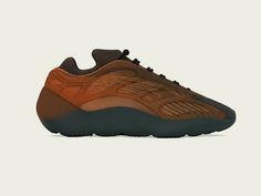 The adidas Yeezy 700 V3 'Copper Fade' brings a gradient of burnt orange to an upper made of monofilament engineered mesh. No-tie elastic laces and an interior bootie construction deliver a secure fit. A translucent RPU cage provides added structure and durability. The low-top is mounted on a PU-encapsulated EVA midsole, with a grippy herringbone-traction rubber outsole underfoot. The adidas Yeezy 700 V3 “Copper Fade” is a December 2021 release of the third variation of Kanye West’s popular sneak Adidas Yeezy 700 V3, Adidas Yeezy 700, Orange Heels, Yeezy 700, Adidas Sneaker, Adidas Fashion, Jordan 13, Jordan 5, Jordan 3