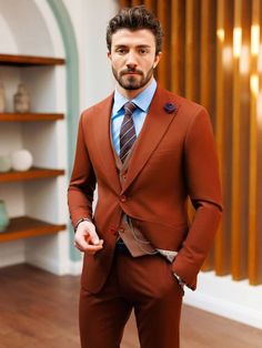 "This is a Classic 3 Piece Suit by Golden Attire crafted from high quality fabric and imported materials. Our products are handcrafted by experienced tailors who make sure the that the stitching is precise, lining is proper and the overall product is sturdy enough to not go out of shape for more than a few years. Also all our products have extra margins in their length, sleeves, sides so it's easily alterable if your size changes after some time. To see more available colours and designs in this collection, Check out the 'Classic Two Piece Suits' Section. *This is a 3 piece set  and a trouser. *We also offer customization so we can provide you an even better fit if you massage us your measurements (in inches) of Chest, Stomach, Waist, Hip, Shoulder and Actual Height after ordering. *Want t Brown Single Breasted Wedding Suits, Brown Single-breasted Wedding Suits, Brown Three-piece Suit For Groom With Suit Collar, Brown Three-piece Suit With Suit Collar For Groom, Brown Three-piece Suit For Groom, Tailored Brown Sets For Groom, Brown Three-piece Suit For Wedding, Brown Fitted Sets For Groom, Brown Tuxedo Suit For Groom