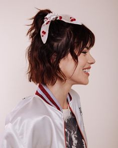 "Get down ladies you've got nothing to lose in this sweet cherry baby! SUPER SLEEK, SUPER FUN, SUPER FAB! THIS SILK SCRUNCHIE TIE WILL HAVE YOU LOOKING CUTE AS HECK! IT'S LIKE A PARTY, FOR YOUR HAIR. - ONE SIZE - MADE IN L.A. WITH LOVE - MEASURES APPROX. 6\" FROM TOP TO BOTTOM AND 2.5\" IN DIAMETER - HANDMADE FROM 100% SILK CHARMEUSE Visit our shop for more hair accessories, headbands, scarf turbans and velvet turbans: https://www.etsy.com/shop/ShopImWithTheBand If you have any questions about t Modern Pin Up Style, Chubby Face Haircuts, Velvet Turban, Cherry Baby, Modern Pin Up, Comfortable Headbands, Velvet Headband, I'm With The Band, Grey Hair Color