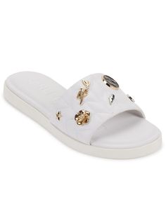 in stock Designer Embellished Sandals For Spring, Luxury Embellished Summer Sandals, Designer Studded Sandals For Summer, Designer White Embellished Sandals, White Sandals With Studded Rubber Outsoles For Spring, White Studded Open Toe Sandals, Designer Embellished Flat Sandals, Heeled Rain Boots, High Heel Rain Boots