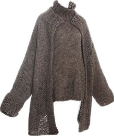 Brown Turtleneck Outerwear For Fall, Knitted Outerwear For Fall Layering, Vintage Knitted Sweater Coat For Fall, Fall Layering Knitted Outerwear, Oversized Brown Wool Sweater Coat, Fall Knit Sweater Coat, Oversized Brown Wool Cardigan, Oversized Knit Outerwear With Funnel Neck, Brown Turtleneck Outerwear For Winter