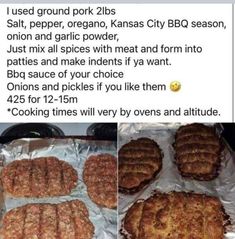 an image of hamburger patties on tin foil with instructions to make them look like burgers