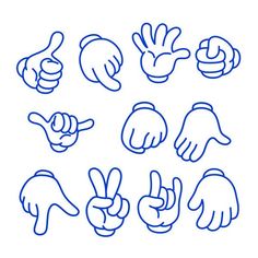 hand gestures drawn in blue on a white background