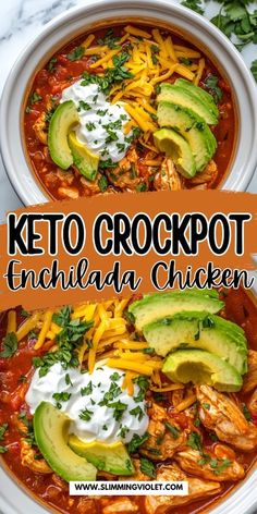 two bowls of keto crockpot enchilada chicken soup