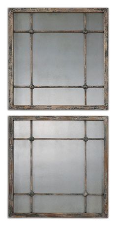 two mirrors are shown side by side, one is made out of wood and the other has