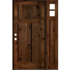 a wooden door with two sidelights