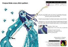 a cross stitch pattern for a mermaid with blue hair