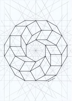 a drawing of a geometric design with lines and shapes in the center, on white paper