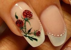 roses~ Flowers Nails, Kutek Disney, Nail Designs Pictures, Rose Nail Art, Flower Nail Designs, Red Nail Designs, Rose Nails, Manicure Nails