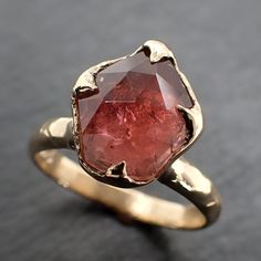 Fancy cut pink Tourmaline Gold Ring Gemstone Solitaire recycled 14k yellow gold statement 3314 Five Golden Rings, Vibrational Medicine, Golden Rings, Minimal Jewellery, Raw Gemstone Jewelry, Rustic Texture, Silver Jewelry Design, Golden Ring, Minimal Jewelry