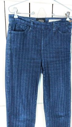 High Rise Jeans With Vertical Stripes For Spring, Trendy High Rise Bottoms With Vertical Stripes, Casual Pinstripe Jeans With Straight Leg, Casual Striped Jeans For Fall, Pinstripe Straight Leg Bottoms For Fall, Striped Stretch Straight Leg Pants, Trendy Denim Bottoms With Vertical Stripes, Stretch Straight Leg Striped Pants, Casual High Rise Jeans With Vertical Stripes