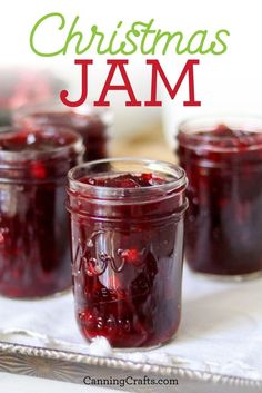 homemade christmas jam with cranberries in jars