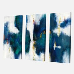 three pieces of art with blue and white paint on them by panoramic images 3 - piece canvas wall art