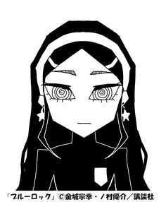 an anime character with big eyes and long black hair, wearing a hoodie over her head