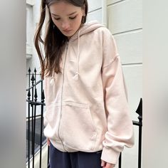 Basic, Zip-Up Hoodie With Two Pockets And A Drawstring Hood. Fabrics: 70% Cotton, 30% Polyester Measures: 27" (68 Cm) Length, 26" (67cm) Bust. Made In: China Oversized Pink Casual Hooded Jacket, Winter Pink Sweatshirt For Everyday, Pink Winter Sweatshirt For Everyday, Oversized Fleece Hooded Jacket For Spring, Cozy Sweatshirt With Double-lined Hood, Oversized Everyday Hooded Jacket, Brandy Hoodie, Brandy Melville Hoodie, Christy Hoodie