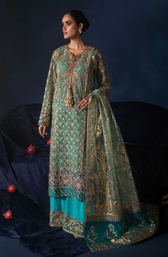 Blue Pakistani Wedding Dress In Kameez Trousers Style Ammara Khan, Black Velvet Shirt, Pakistan Clothes, Silky Pants, Raw Silk Fabric, Pakistani Wedding Dress, Desi Clothes, Embroidery Suits Design, Embroidery Suits