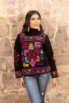 Elevate your style with our Multicolor Ethnic Design Mexican Knit Sweater, a true work of art painstakingly woven on traditional looms by skilled Mexican artisans. This sweater showcases a vibrant symphony of colors, side pockets and intricate patterns reflecting the rich tapestry of Mexican culture.  Crafted with love and care using the finest yarn, it's a cozy and fashion-forward piece that seamlessly blends tradition and modern flair. Wrap yourself in the warmth of tradition and elevate your fashion game with this exquisite knit sweater. Shop More Styles Here: https://www.etsy.com/us-es/shop/SoleiEthnic?ref=seller-platform-mcnav&section_id=27227902 shopupz inactive Multicolor Long Sleeve Top With Fair Isle Pattern, Bohemian Multicolor Tops With Woven Motifs, Bohemian Winter Tops With Fair Isle Pattern, Bohemian Tops With Fair Isle Pattern For Winter, Winter Bohemian Tops With Fair Isle Pattern, Bohemian Fair Isle Pattern Tops For Winter, Multicolor Folk Tops With Woven Motifs, Folk Style Multicolor Tops With Woven Motifs, Bohemian Multicolor Winter Tops