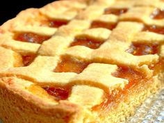 a close up of a pie on a table