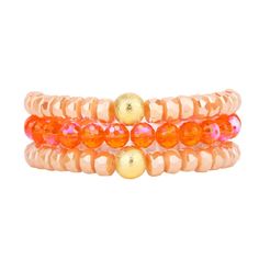 Dune Orange Beaded Bracelet - Set of Three | BuDhaGirl Glamour Ritual, Anastasia Grey, Marcel Proust, Faceted Bead, Melon, Bracelet Set, Arm Band, Different Styles, Beaded Bracelets