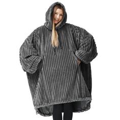 Snuggle up in this oversized, hooded blanket for cozy comfort all day long. The reversible design features soft velour and cut plush, with a front muff pocket to keep your hands warm. Nestl Color: Gray/Gray | Nestl kids Oversized Unisex Wearable Blanket | 38" W X 54.2" L | Wayfair Giant Sweater, Sweater Blanket, Sweatshirt Blanket, Blanket Sweater, Blanket Hoodie, Cooling Blanket, Warm Blanket, Hoodie Blanket, Wearable Blanket