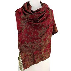 "These beautiful burgundy maroon paisley designed Women scarves or stoles can be used year around as light weight wraps. Great for layering in the winter or fall and perfect for adding a style in summer or spring. Light weight and easy to carry around. Suitable for every occasion and can make a great gift. ~~Item details~~ Quantity: 1 rectangular long scarf Material: viscose jacquard Length: approx. 76.5 inches ( 195 cm) Width: approx. 27.5 inches ( 70 cm) Fringes: 3\" on both ends ~~Care Instru Scarf Outfit Fall, Ladies Shawl, Paisley Scarf, Scarf Outfit, Paisley Scarves, Scarf Material, Fancy Makeup, Red Scarves, Women Shawl