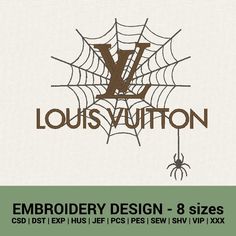 the logo for louis vutton's embroidery design - 8 sizes is shown in brown and green