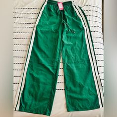 Nwt - Pacsun Baggy Track Pants, Green Casual Green Wide Leg Pants For Loungewear, Sporty Cotton Wide Leg Pants For Summer, Sporty Ankle-length Summer Pants, Sporty Green Straight Pants, Summer Athleisure Wide Leg Pants With Relaxed Fit, Sporty Trousers For Summer, Sporty Summer Trousers, Green Sporty Wide Leg Parachute Pants, Green Sporty Parachute Pants For Summer