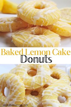 baked lemon cake donuts with white icing on top