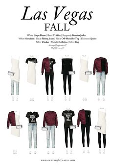 This 10-piece fall packing guide for Las Vegas was developed to make packing easier for travelers. With on-trend styles, our fall capsule travel wardrobe has sexy and sporty styles that combine to make some really cool outfits for Las Vegas in September, October and November. #fashion #Vegas #capsulewardrobe #fallfashion Las Vegas Wardrobe Weekend, Vegas Capsule Wardrobe Fall, Travel To Vegas Outfit, Packing For Vegas In September, Vegas In November Outfit Ideas, Las Vegas Fall Outfit Ideas 2022, Vegas Wardrobe Capsule, Fall In Vegas Outfits, Fall Las Vegas Outfit Ideas