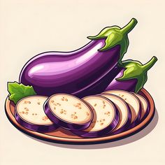 purple eggplant and slices on a plate