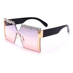 Rimless Shield Sunglasses For Summer Parties, Summer Party Rimless Shield Sunglasses, Elegant Rhinestone Sunglasses For The Beach, Elegant Rimless Shield Sunglasses For Summer, Rimless Glass Shield Sunglasses For Party, Trendy Evening Shield Sunglasses For Summer, Elegant Glass Shield Sunglasses For Summer, Elegant Shield Sunglasses For Spring, Trendy Summer Evening Shield Sunglasses