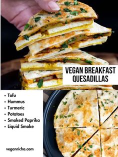 vegan breakfast quesadillas with text overlay