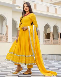 Dress Set Anarkali Style - Shaili - www.riafashions.com Etsy Clothes, Gota Work, Anarkali Kurta, Indian Wedding Wear, Cotton Dupatta, Anarkali Suit, Anarkali Suits, Home Dress, Suit Style