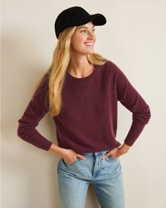 Essential Washable-Cashmere Sweatshirt | Garnet Hill Garnet Hill, Fall 2024, Clothes And Shoes, Raglan Sleeve, Knit Jersey, Effortless Style, Garnet, Cashmere, Sweatshirts