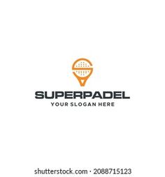 a tennis racket logo with the word superbadel on it's side