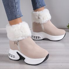 Women's Boots Plus Size Winter Boots Daily Solid Color Fleece Lined Booties Ankle Boots Winter Zipper Wedge Heel Round Toe Comfort Faux Suede Zipper Leopard Black Red 2023 - US $37.99 Fur Lined Shoes, Ladies Boots Ankle, Winter Outfits Aesthetic, Winter Heels, Winter Shoes For Women, Winter Ankle Boots, Shoes Boots Ankle, Square Toe Heels, Shoe Pattern