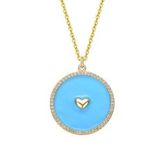 Finish off your look with this 14k gold plated enamel and cubic zirconia-embellished heart medallion pendant necklace. Click on this JEWELRY & WATCHES GUIDE to learn about fit, styles, materials and more! Finish off your look with this 14k gold plated enamel and cubic zirconia-embellished heart medallion pendant necklace. Click on this JEWELRY & WATCHES GUIDE to learn about fit, styles, materials and more! FEATURES Pendant length: 22 mm Chain length: 16 in. with 2-in. extender Chain type: cable Clasp: lobster-claw Metal: brass Plating: 14k gold Finish: polished Packaging: velvety pouchSTONE DETAILS Stone type: cubic zirconia Gemstones may have been treated to enhance their appearance. Special care may be required. Please visit our Gemstone Treatment & Special Care Guide for more informatio Blue Heart-shaped Gold-plated Jewelry, Blue Heart-shaped Gold Plated Jewelry, Blue Heart Charm Round Jewelry, Blue Necklace With Round Heart Charm, Blue Necklace With Heart Charm, Blue Necklaces With Heart Charm And Round Shape, Blue Heart Charm Necklaces, Blue Heart Charm Necklace, Enamel Round Necklace For Anniversary