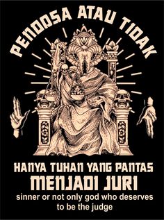 a poster with an image of the god and his hands in front of him, that says